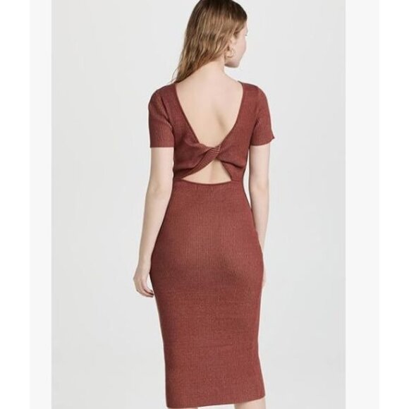 Naadam Women's XS Bodycon Reversible Ribbed Cotton Cashmere Blend Midi Dress Bri - Picture 11 of 11